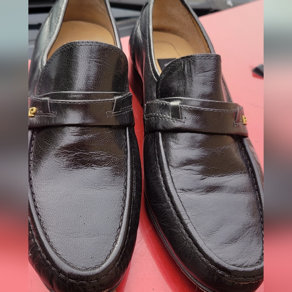 PIERRE CARDIN 9.5 M Leather Black Loafer Dress Shoes Slip On